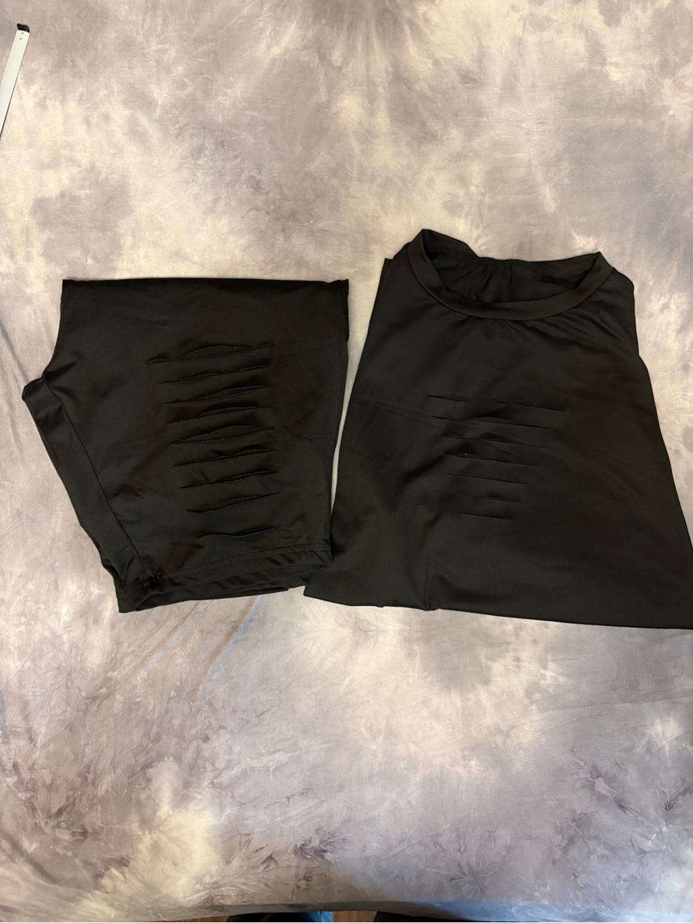 Black Women's Distressed Active Short Tshirt Set with Slits in both